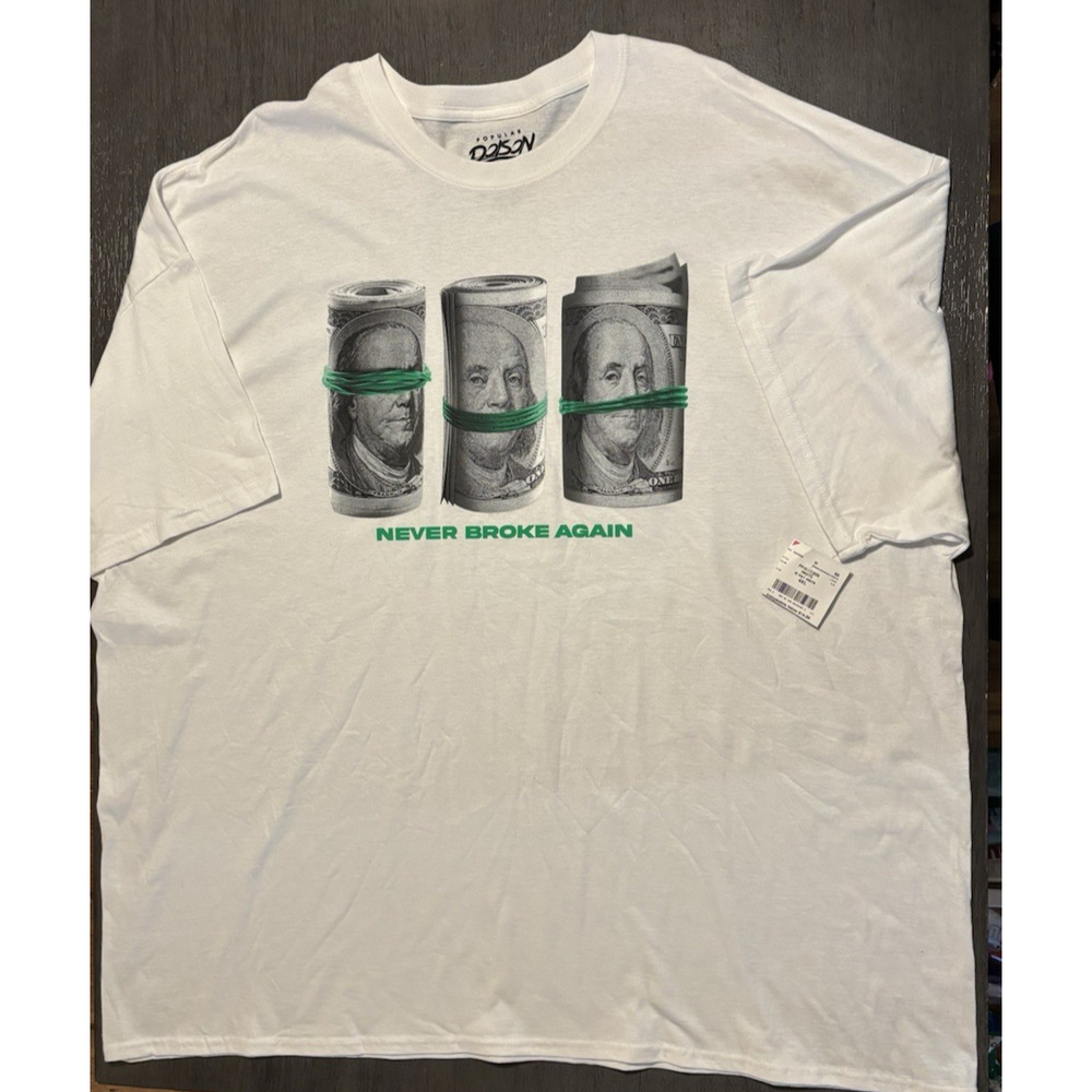 NWT Popular Poison Men's Plus Size Never Broke Again White T-Shirt Size 4XL